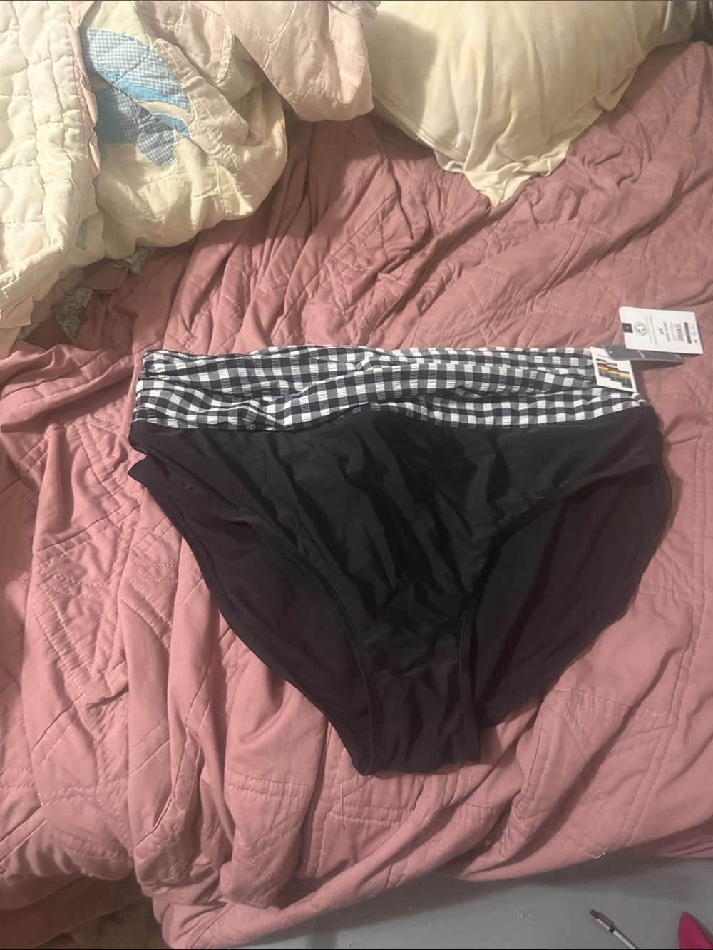 Terra & Sky Black Bikini Bottom with Black & White Gingham Waistband